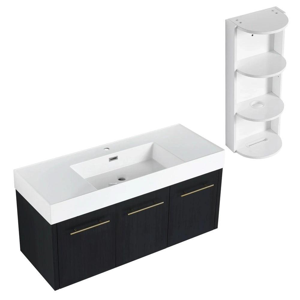 Wall Mounted Bathroom Vanity Thick Edged Resin Basin Plywood Modern Media 12