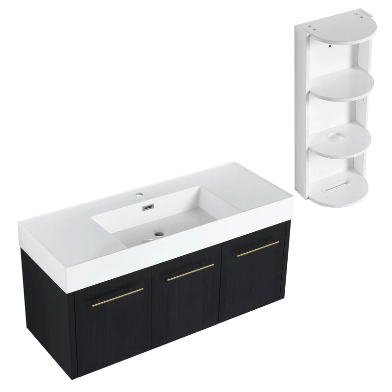Wall Mounted Bathroom Vanity Thick Edged Resin Basin Plywood Modern
