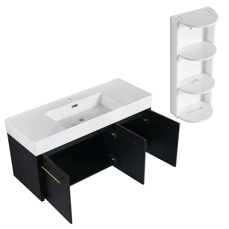 Wall Mounted Bathroom Vanity Thick Edged Resin Basin Plywood Modern