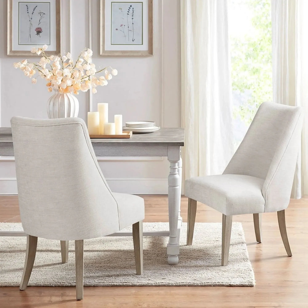 Dining Chairs Upholstered Ivory Polyester & Solid Wood Legs Minimalist Media 2
