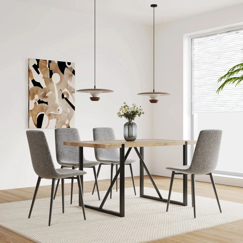 Dining Chairs Linen Cushioned Seats Modern With Black Metal Legs Set Of 4