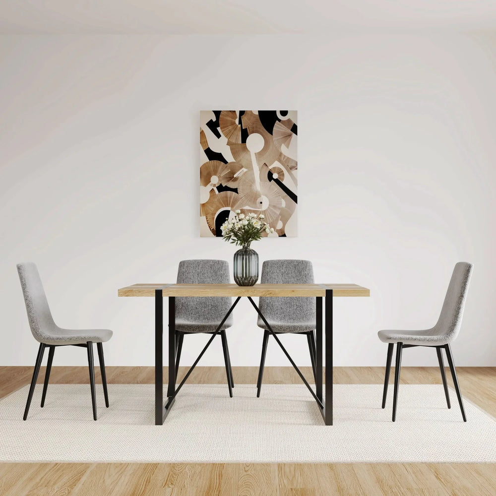 Dining Chairs Linen Cushioned Seats Modern With Black Metal Legs Set Of 4 Media 7