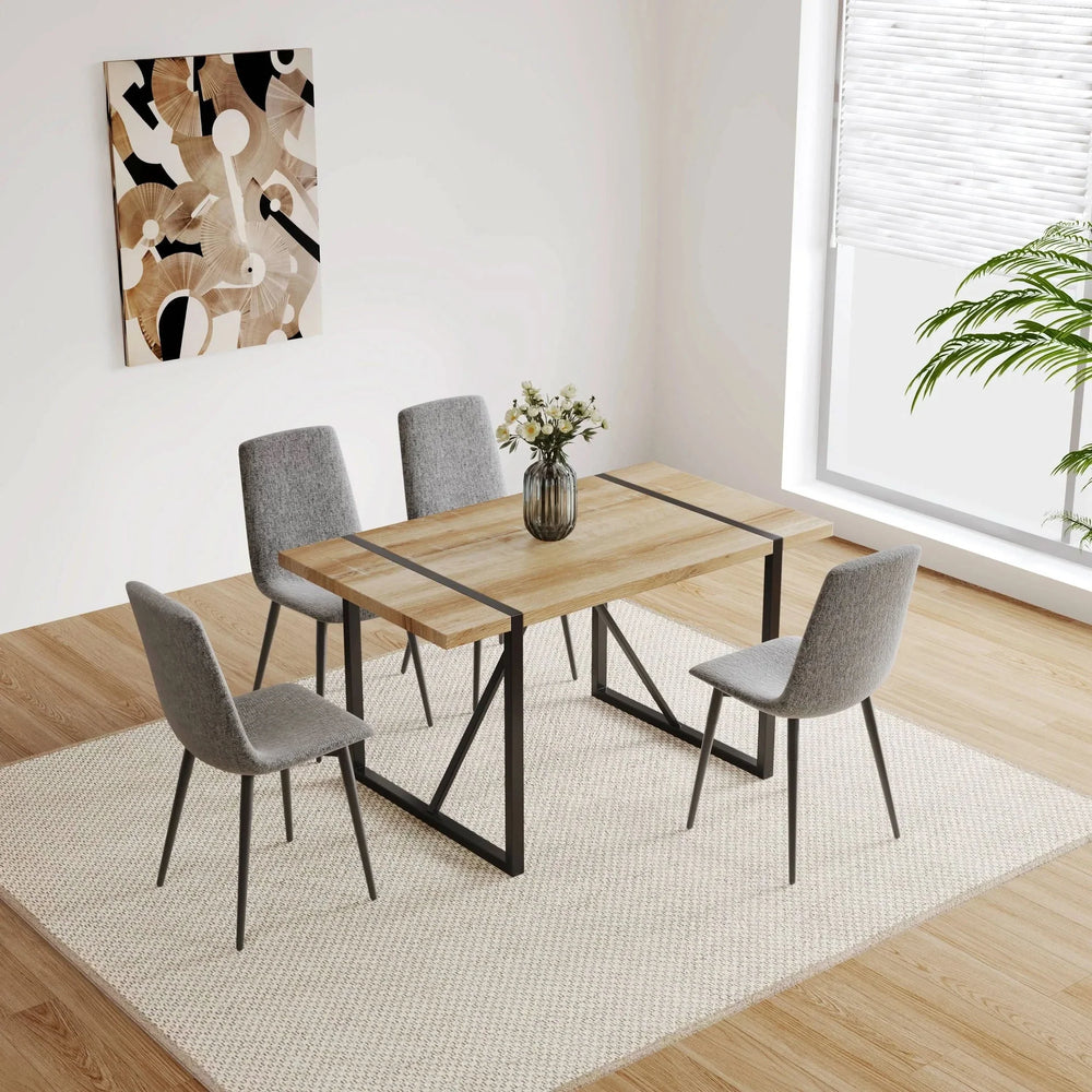 Dining Chairs Linen Cushioned Seats Modern With Black Metal Legs Set Of 4 Media 4