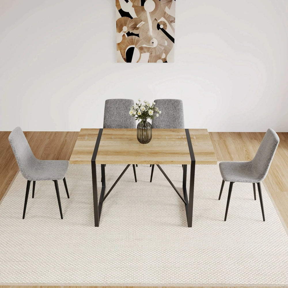 Dining Chairs Linen Cushioned Seats Modern With Black Metal Legs Set Of 4 Media 5