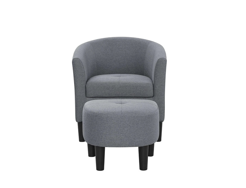 Barrel Chair Polyester Upholstery 25.5 Inch Wide Gray Ottoman Set