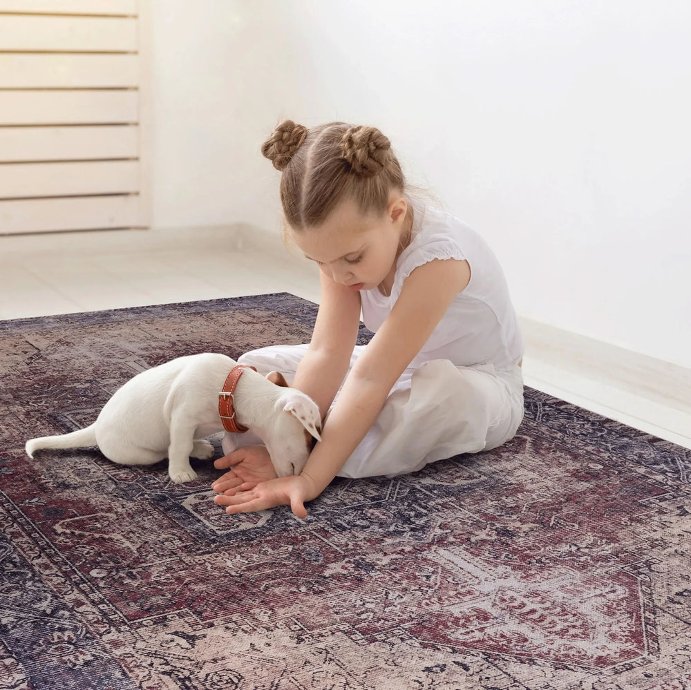 NAAR MAVAL Burgundy Washable Rug 6x9 Area Rug (Burgundy, 6' x 9') - DTY Store