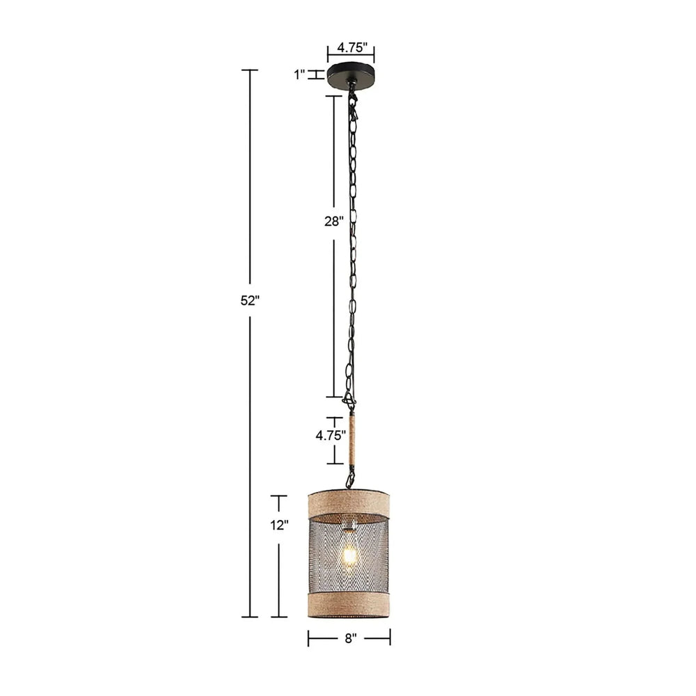 Pendant Light Natural Rope & Metal Mesh Iron Cylinder Industrial Style Media 7