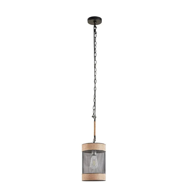 Pendant Light Natural Rope & Metal Mesh Iron Cylinder Industrial Style