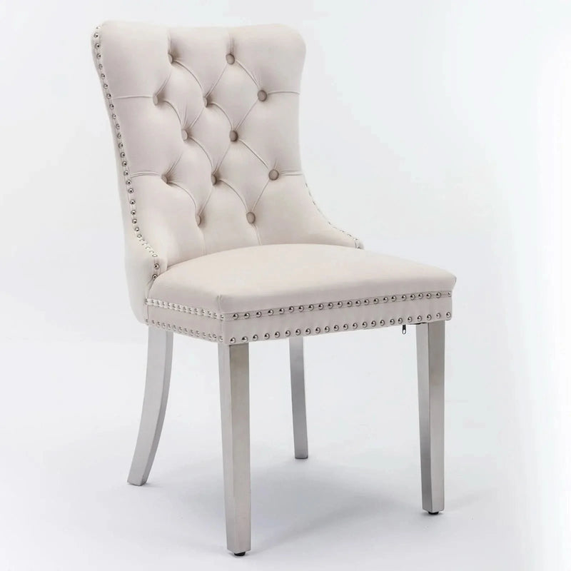 Velvet Dining Chair Tufted Upholstery & Nailhead Trim Chrome Legs