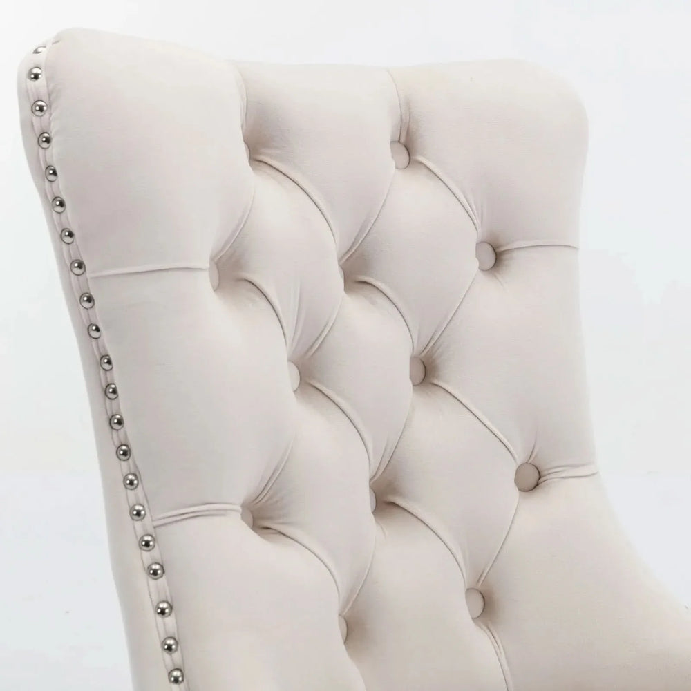 Velvet Dining Chair Tufted Upholstery & Nailhead Trim Chrome Legs Media 8