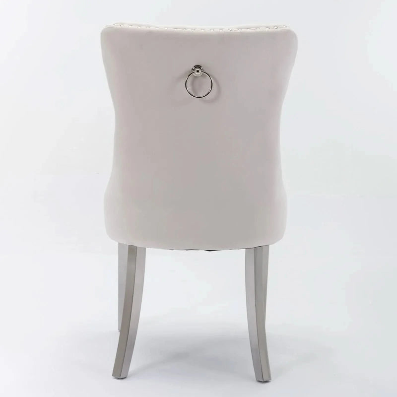 Velvet Dining Chair Tufted Upholstery & Nailhead Trim Chrome Legs