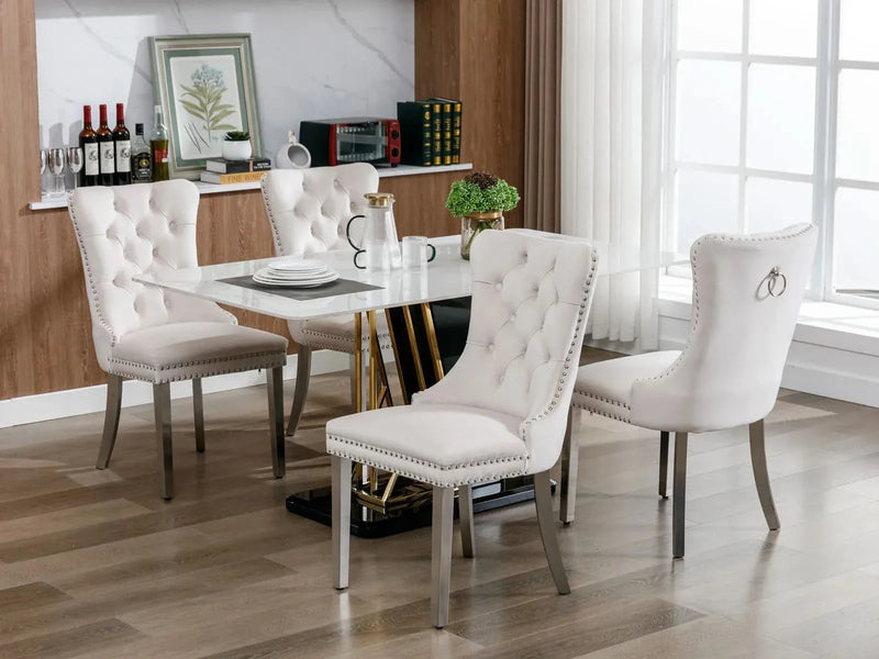 Velvet Dining Chair Tufted Upholstery & Nailhead Trim Chrome Legs