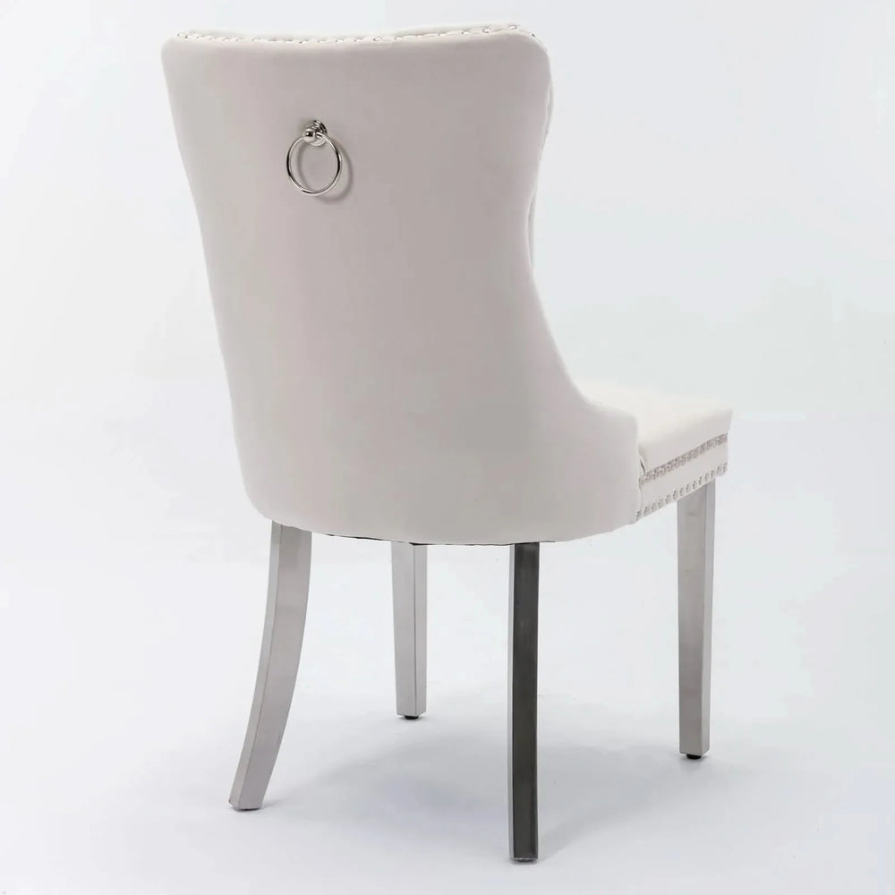 Velvet Dining Chair Tufted Upholstery & Nailhead Trim Chrome Legs Media 5