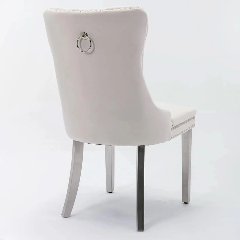 Velvet Dining Chair Tufted Upholstery & Nailhead Trim Chrome Legs