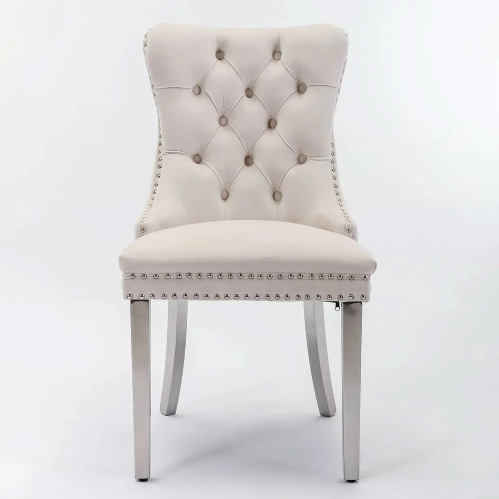 Velvet Dining Chair Tufted Upholstery & Nailhead Trim Chrome Legs Media 2