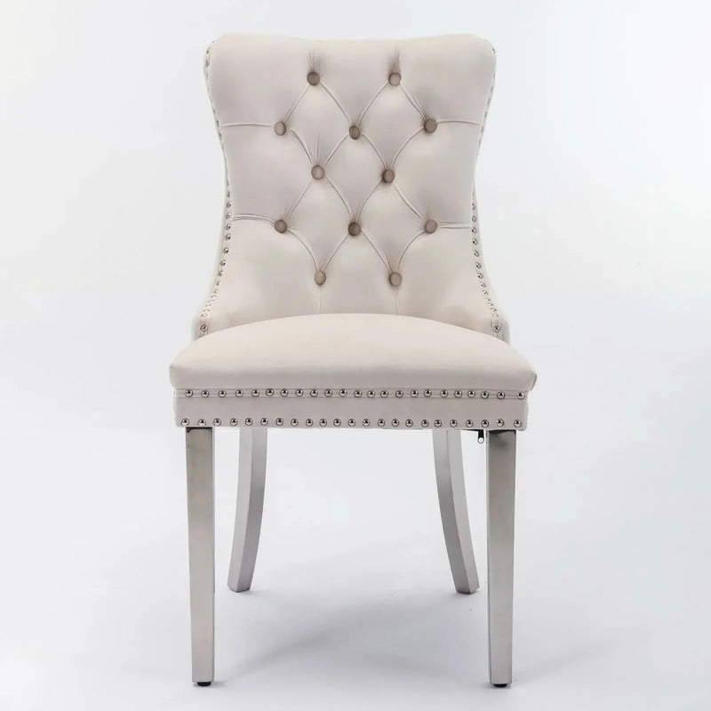 Velvet Dining Chair Tufted Upholstery & Nailhead Trim Chrome Legs