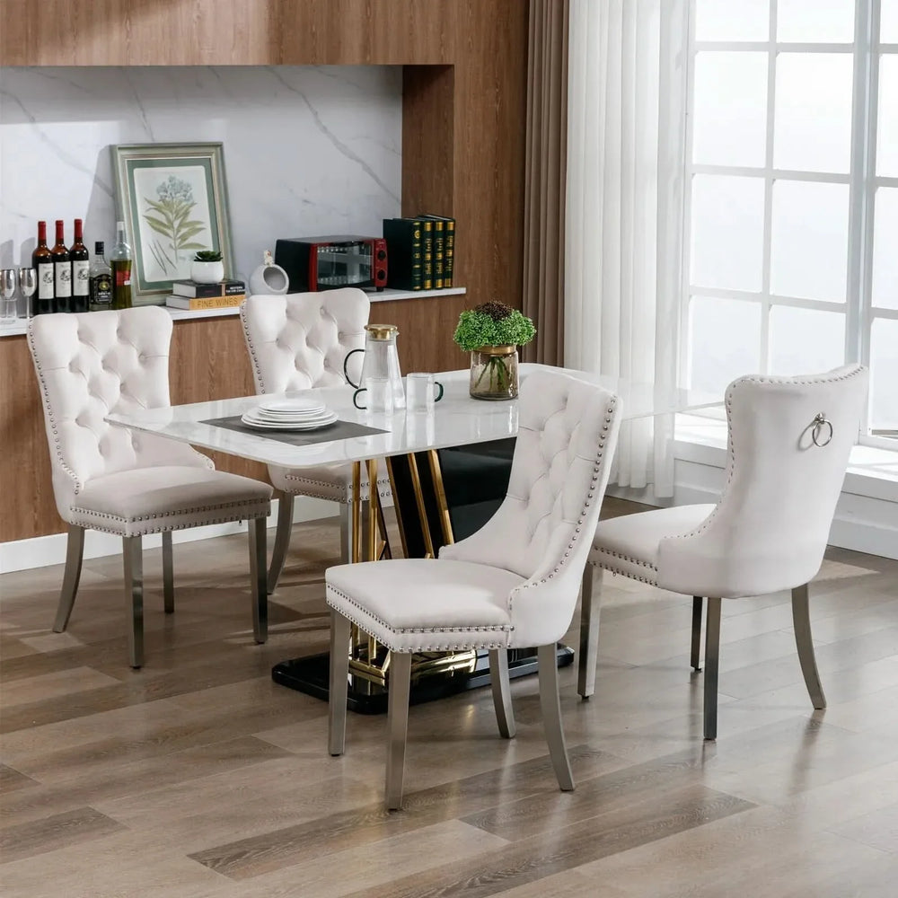 Velvet Dining Chair Tufted Upholstery & Nailhead Trim Chrome Legs Media 16