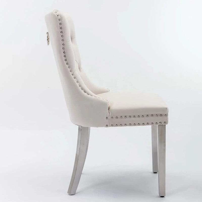 Velvet Dining Chair Tufted Upholstery & Nailhead Trim Chrome Legs