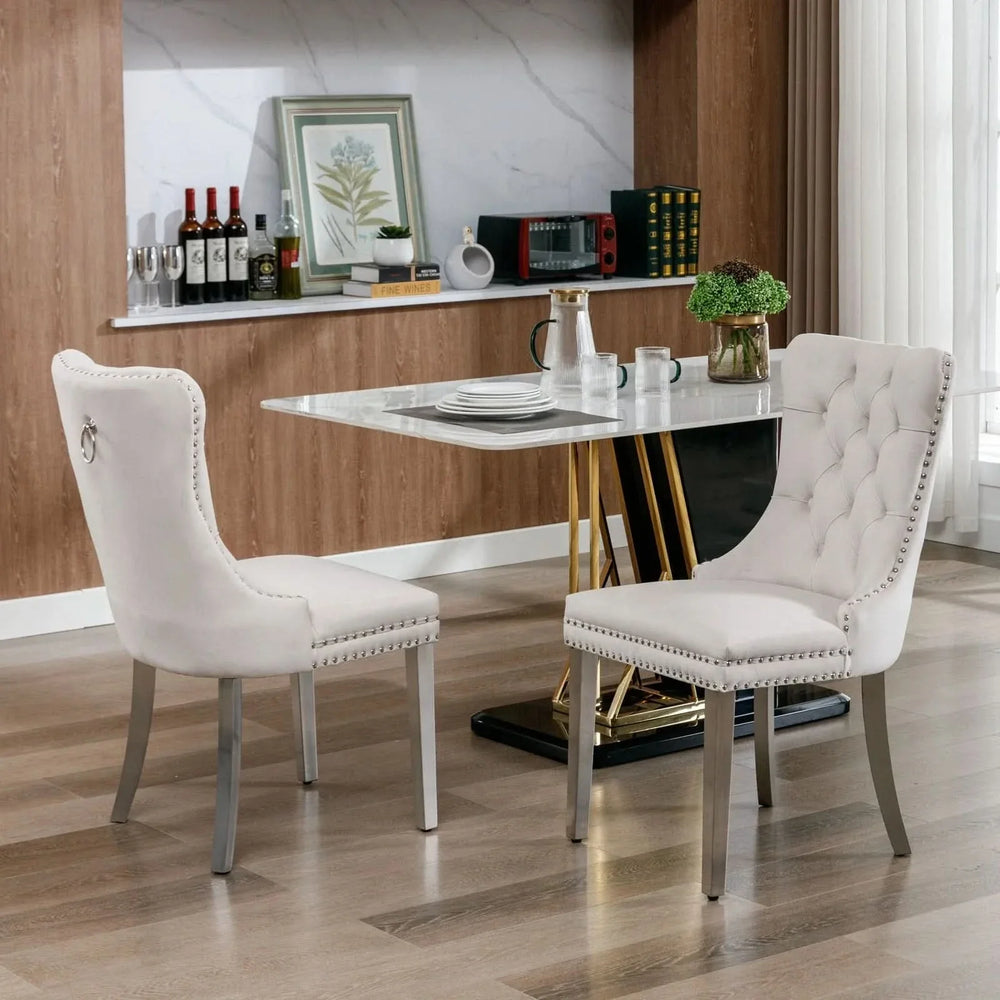 Velvet Dining Chair Tufted Upholstery & Nailhead Trim Chrome Legs Media 13