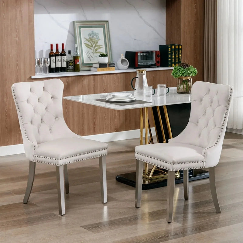 Velvet Dining Chair Tufted Upholstery & Nailhead Trim Chrome Legs