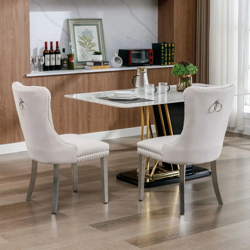 Velvet Dining Chair Tufted Upholstery & Nailhead Trim Chrome Legs