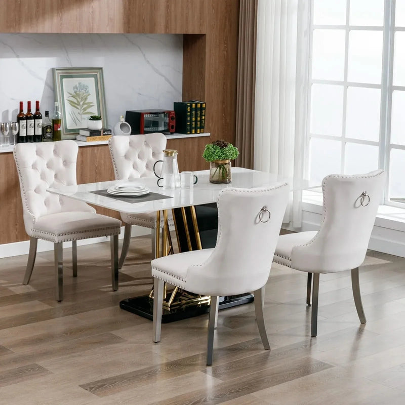 Velvet Dining Chair Tufted Upholstery & Nailhead Trim Chrome Legs