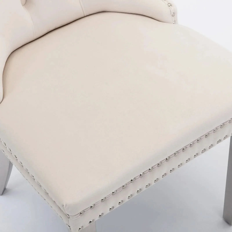 Velvet Dining Chair Tufted Upholstery & Nailhead Trim Chrome Legs