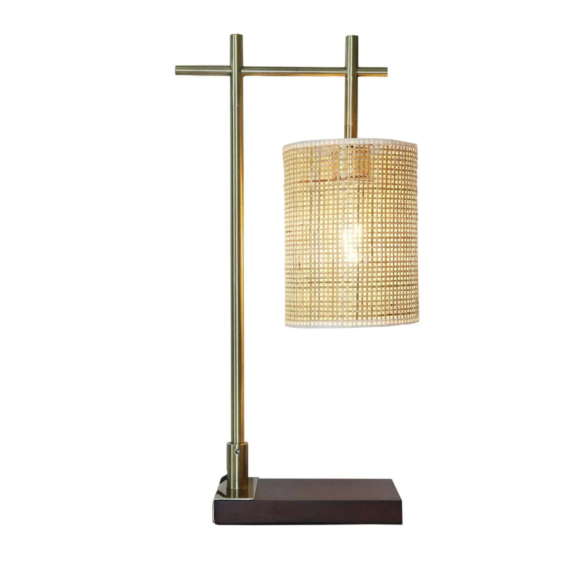 Table Lamp Moonstone Bamboo Lampshade Metal Bronze Base Nordic Style