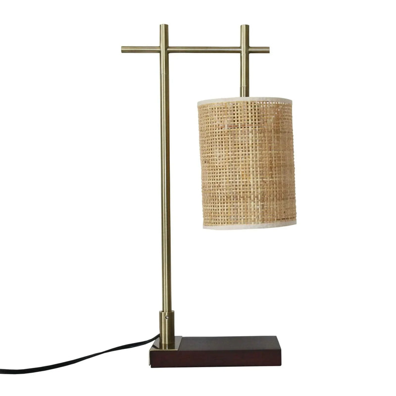 Table Lamp Moonstone Bamboo Lampshade Metal Bronze Base Nordic Style