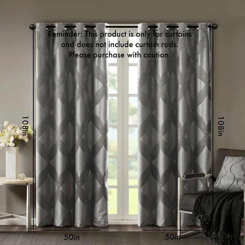 Blackout Curtain Panel Polyester Jacquard Ogee Pattern Total Blackout