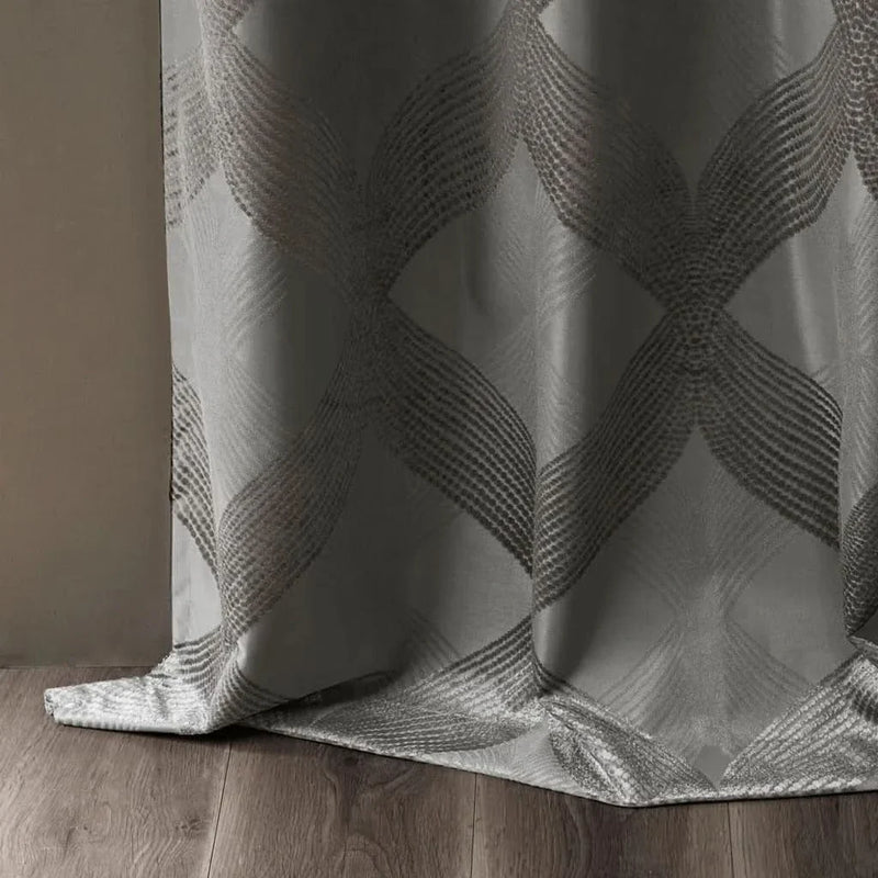 Blackout Curtain Panel Polyester Jacquard Ogee Pattern Total Blackout