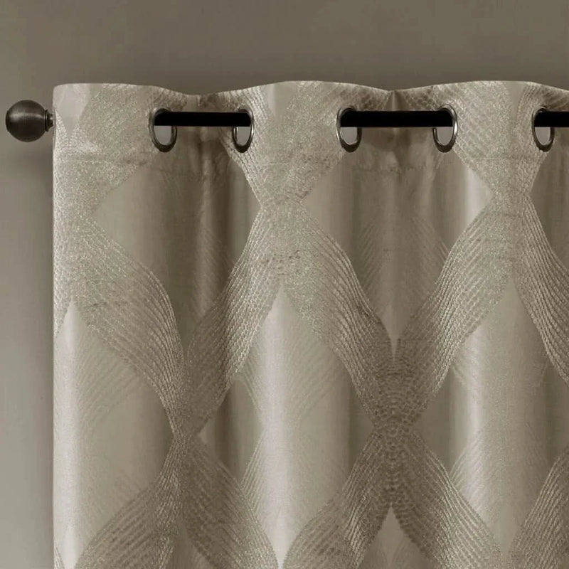 Total Blackout Curtain Panel Ogee Jacquard Polyester Sunsmart Taupe