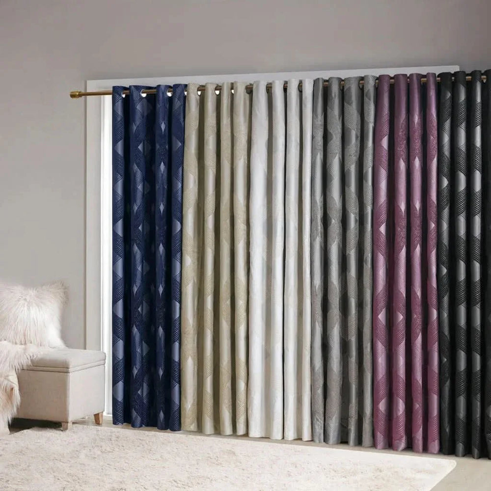 Total Blackout Curtain Panel & Ogee Jacquard Polyester Ivory SunSmart Media 10
