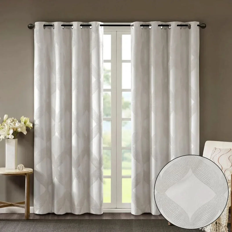 Total Blackout Curtain Panel Polyester Ogee Jacquard Pattern For Living Room
