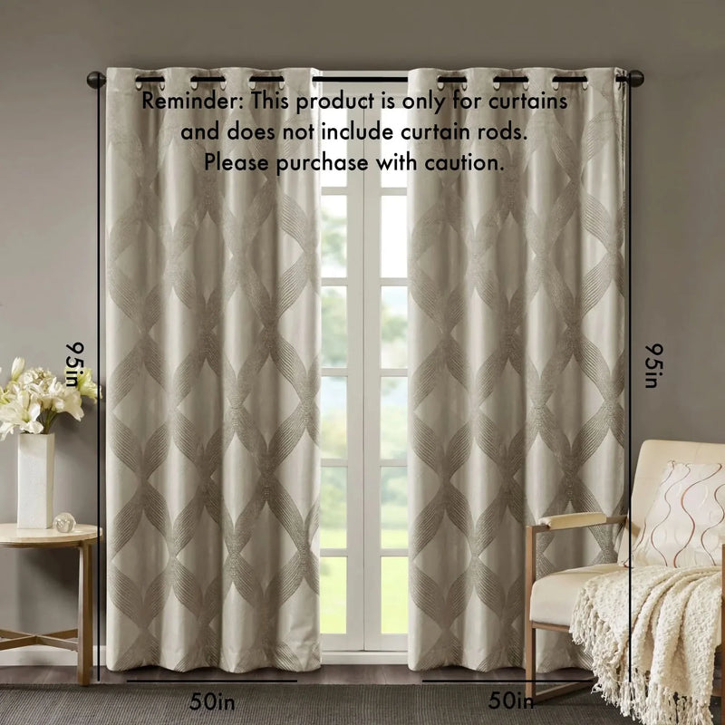 Total Blackout Curtain Panel Ogee Jacquard Polyester Sunsmart Taupe