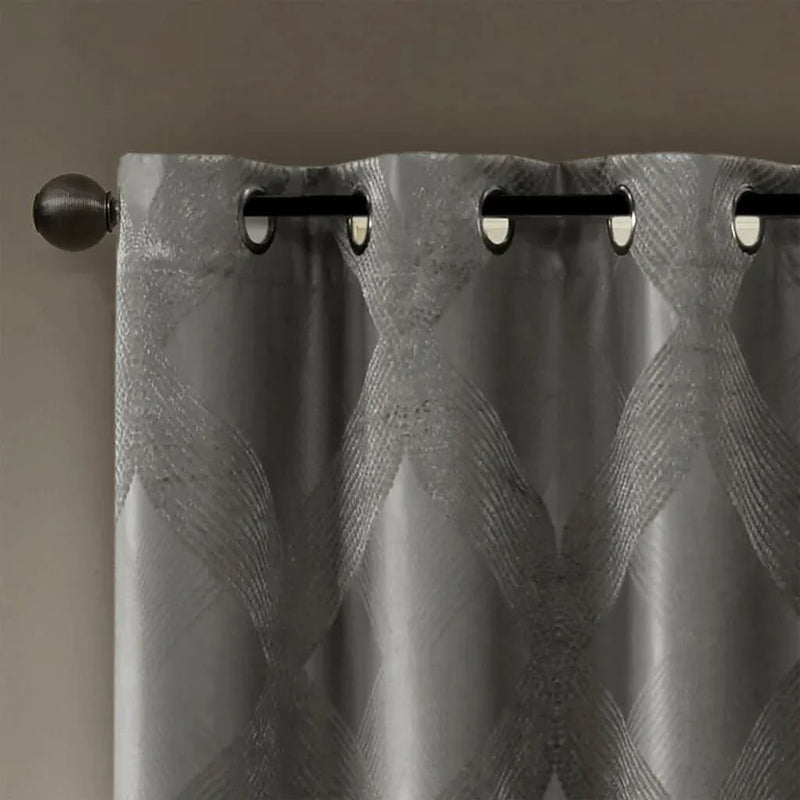 Blackout Curtain Panel Polyester Jacquard Ogee Pattern Total Blackout