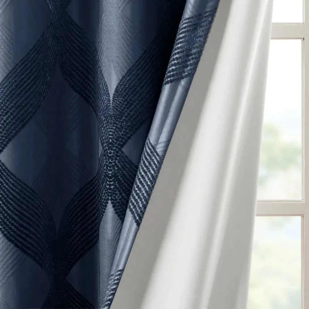 Total Blackout Curtain Panel Polyester Ogee Jacquard Navy For Any Room Media 16