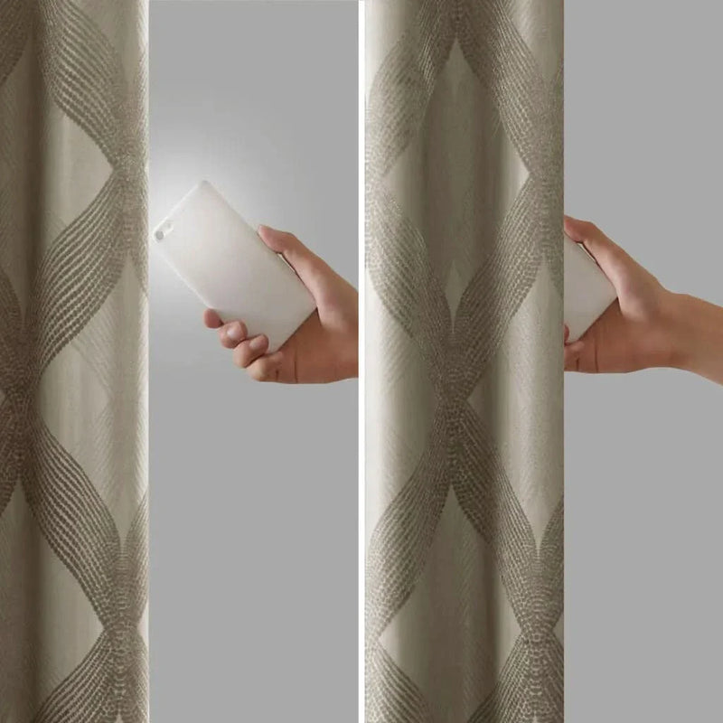 Total Blackout Curtain Panel Ogee Jacquard Polyester Sunsmart Taupe