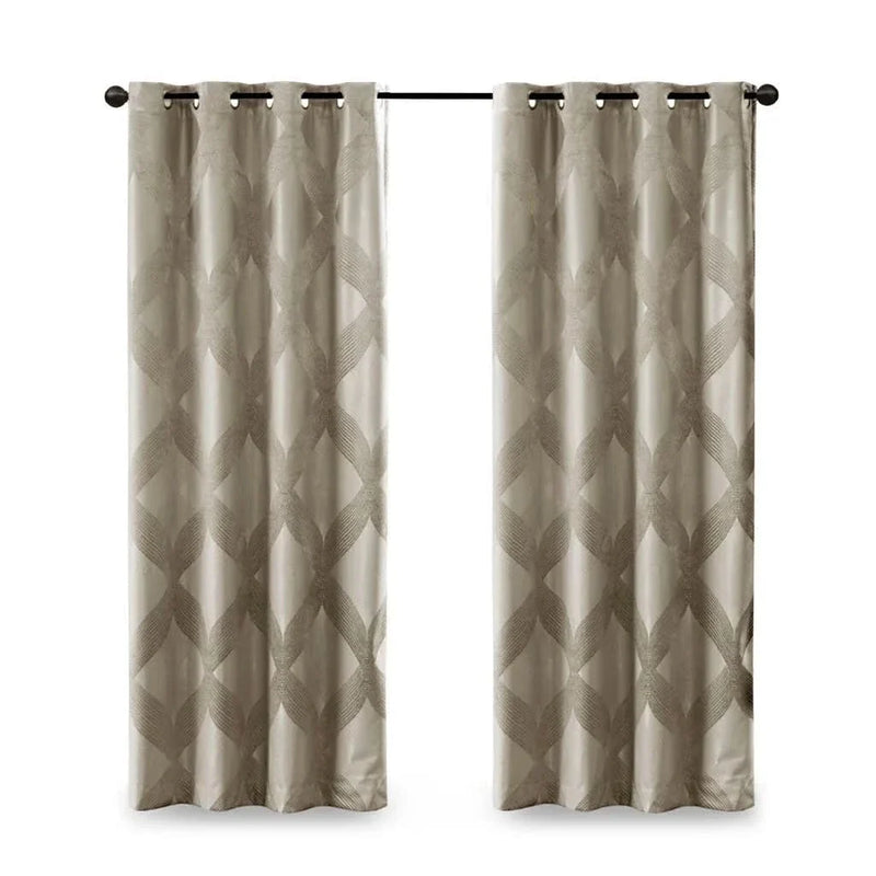 Total Blackout Curtain Panel Ogee Jacquard Polyester Sunsmart Taupe