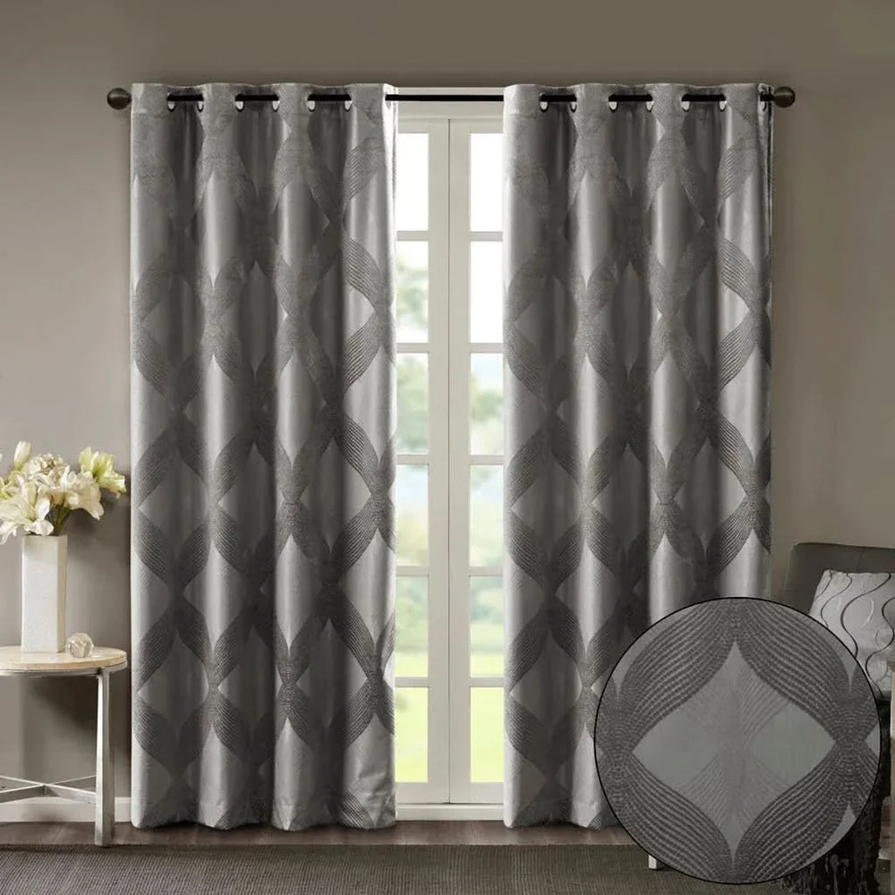 Blackout Curtain Panel Polyester Jacquard Ogee Pattern Total Blackout Media 2
