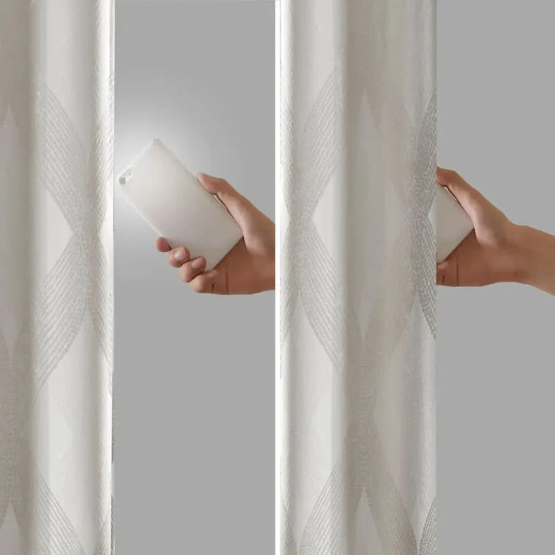 Total Blackout Curtain Panel Polyester Ogee Jacquard Pattern For Living Room