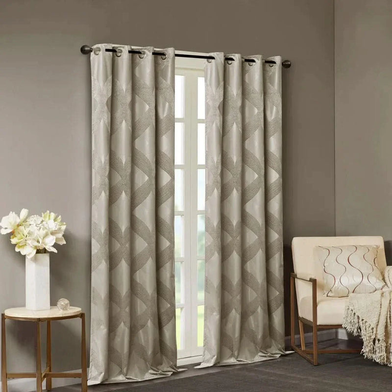 Total Blackout Curtain Panel Ogee Jacquard Polyester Sunsmart Taupe