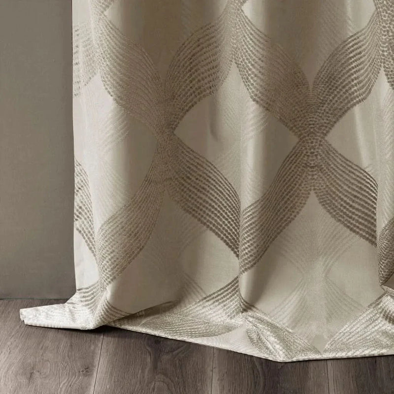 Total Blackout Curtain Panel Ogee Jacquard Polyester Sunsmart Taupe