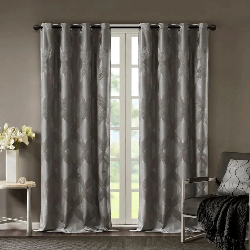 Total Blackout Curtain Panel Polyester Ogee Jacquard Design For Living Room