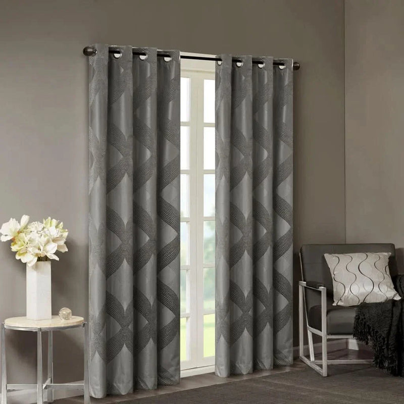 Total Blackout Curtain Panel Polyester Ogee Jacquard Design For Living Room