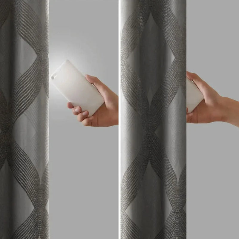 Blackout Curtain Panel Polyester Jacquard Ogee Pattern Total Blackout