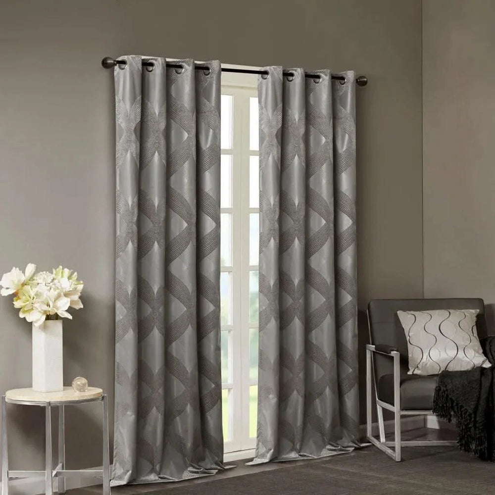 Blackout Curtain Panel Polyester Jacquard Ogee Pattern Total Blackout Media 4