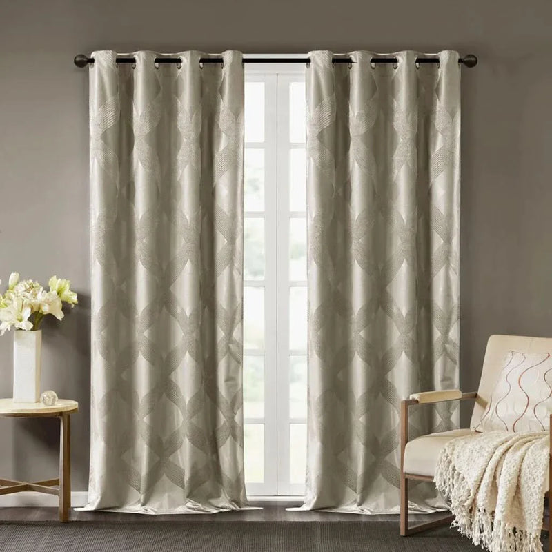 Total Blackout Curtain Panel Ogee Jacquard Polyester Sunsmart Taupe