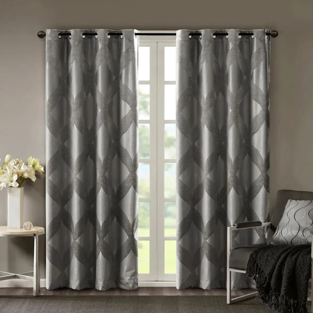 Total Blackout Curtain Panel Polyester Ogee Jacquard Design For Living Room Media 1