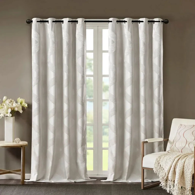 Blackout Curtain Panel Polyester Ogee Jacquard Sunsmart Ivory Shade